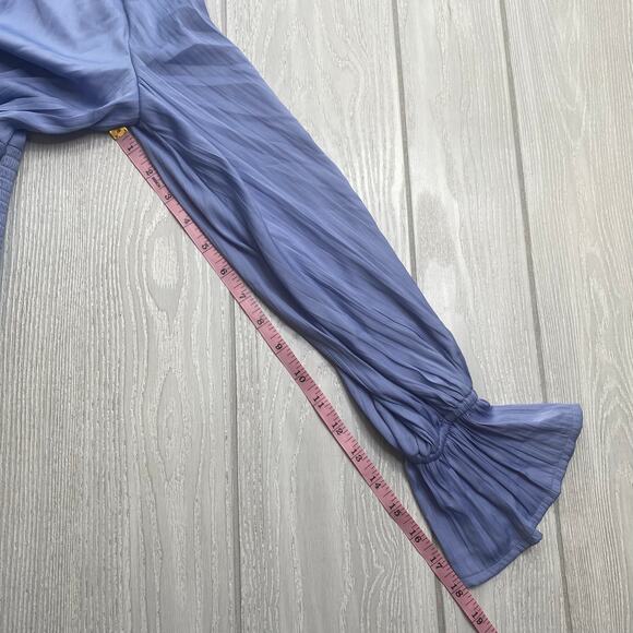 Anthropologie Women's Blue Silky Smocked Poet Sleeve Blouse Top Size Small - Picture 7 of 12